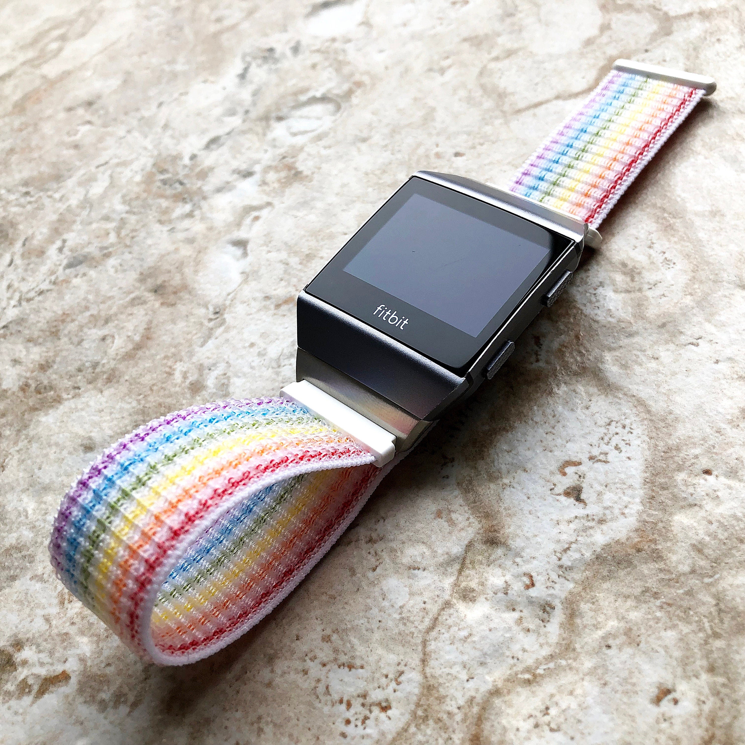 Fitbit Ionic Rainbow Sports Loop n Hook Band Strap for Watch Band Strap Adjustable with Quick Release Adapters Silver Rose Gold Black